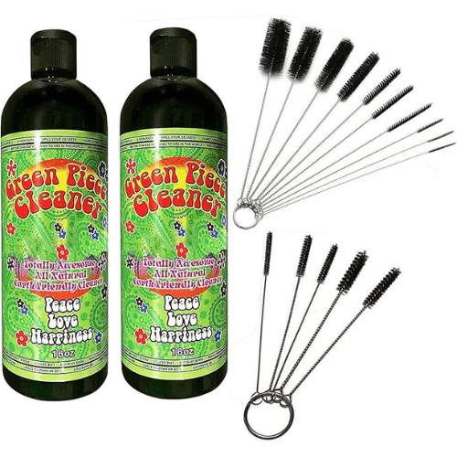 Green Piece® 2 bottles of the 16 oz Cleaner with 5 piece glass tube cleaner and 10 piece glass tube cleaner (2 Glass Cleaners with 15 Nylon Cleaners)