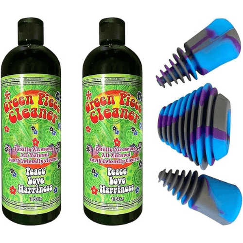 Green Piece® Glass Cleaner 2 Bottle-16 oz with 1 purple psychedelic plug set