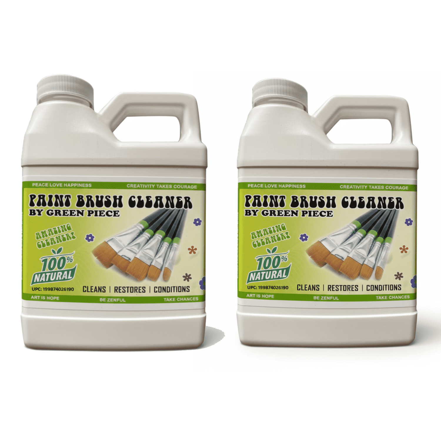 Green Piece® Paint Brush Cleaner, 100% Natural, Non-Toxic, Removes Wet/Dry Paint, Safe for Oil & Acrylic Brush, Restores Wood & Metal (Pack of 2)